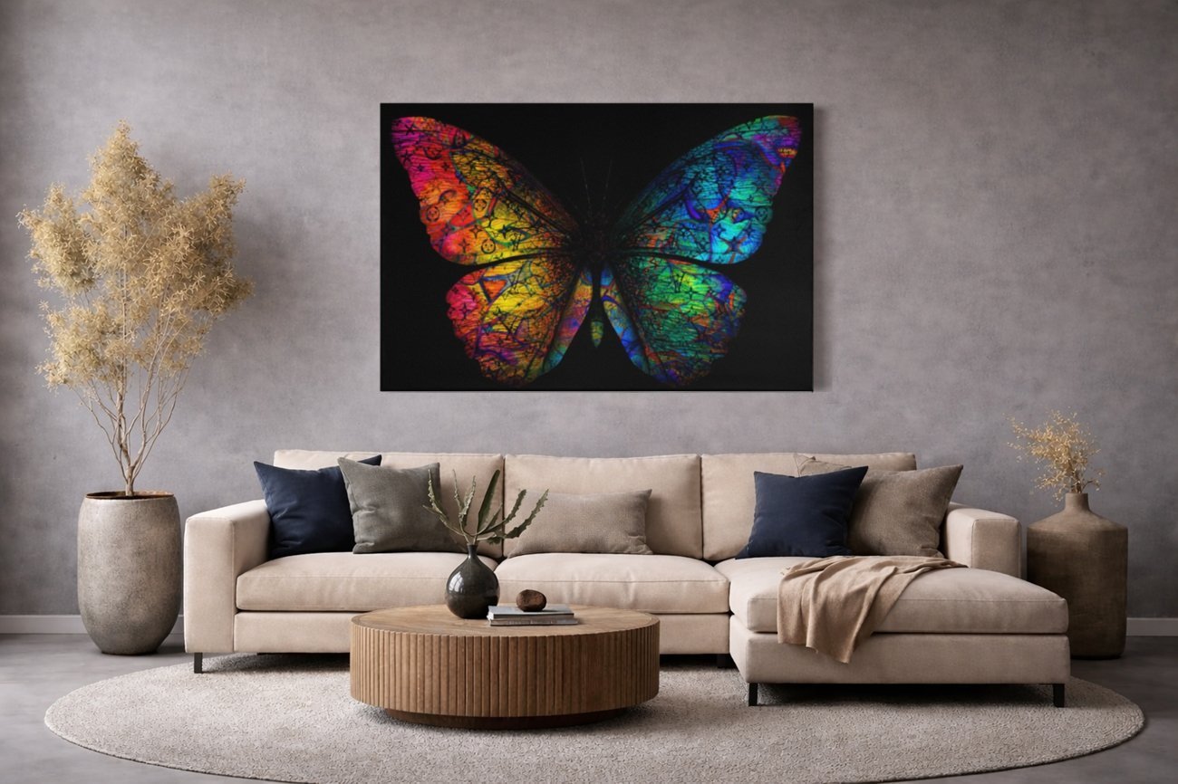 Kleurrijke Vlinder Canvas Schilderij - Afbeelding 5