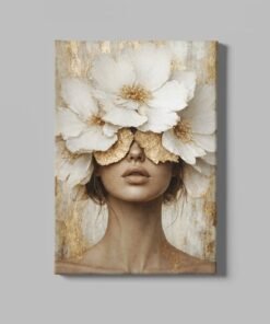 Vrouw met Witte Bloemen Canvas Schilderij