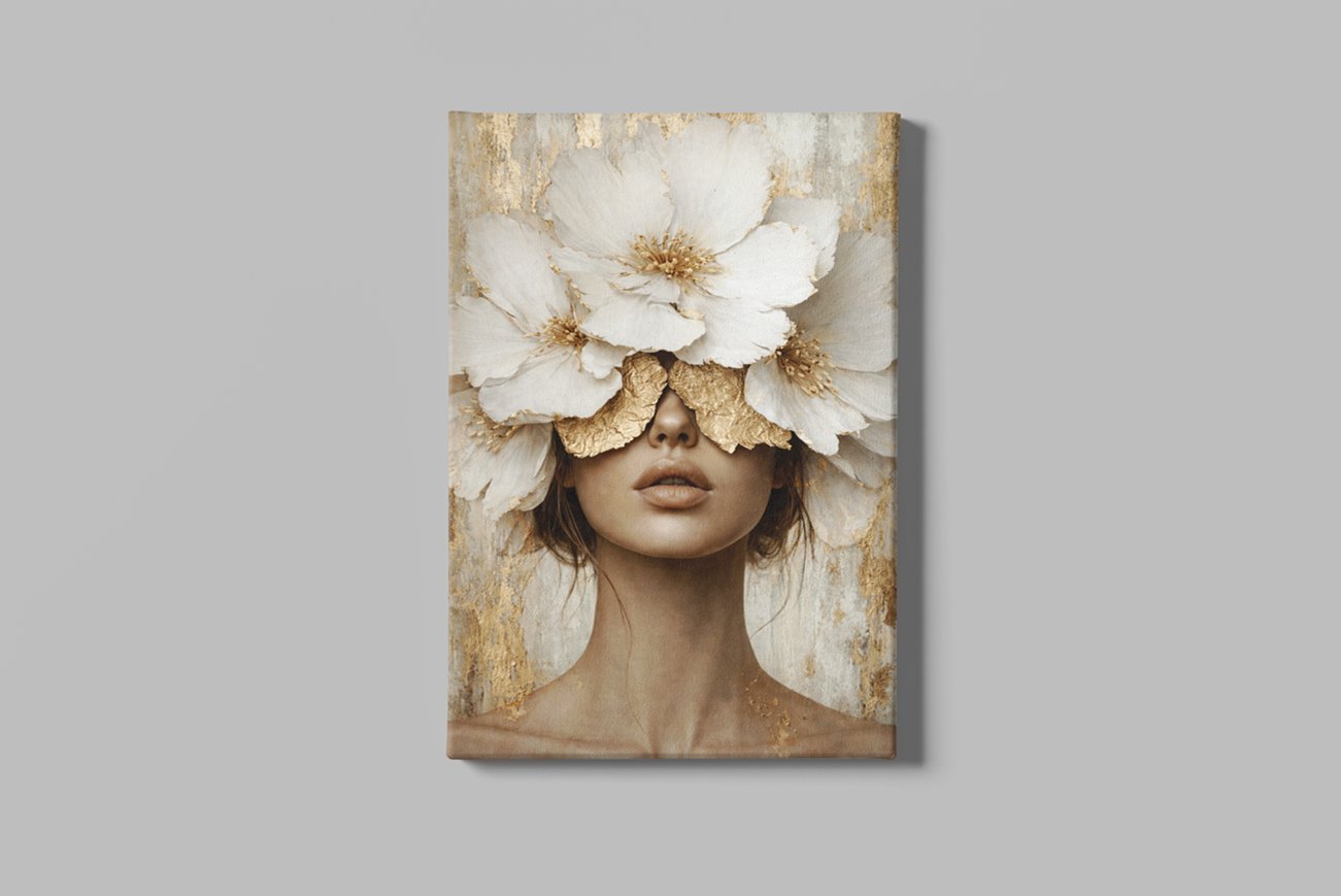Vrouw met Witte Bloemen Canvas Schilderij