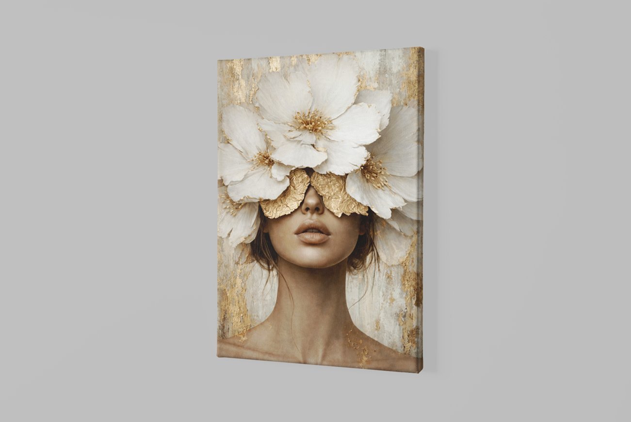 Vrouw met Witte Bloemen Canvas Schilderij - Afbeelding 2