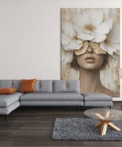 Vrouw met Witte Bloemen Canvas Schilderij - Afbeelding 6