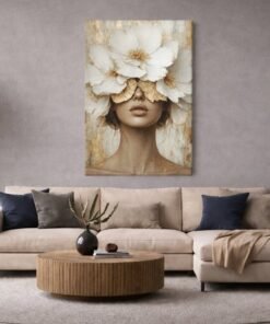 Vrouw met Witte Bloemen Canvas Schilderij - Afbeelding 3
