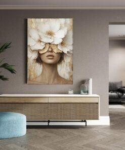 Vrouw met Witte Bloemen Canvas Schilderij - Afbeelding 5