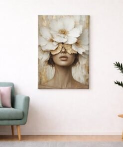 Vrouw met Witte Bloemen Canvas Schilderij