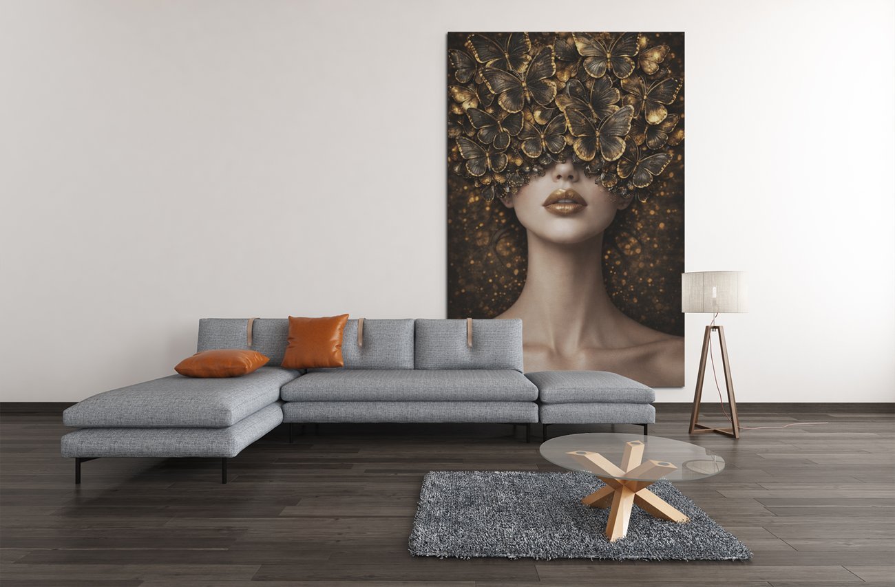Vlinder Vrouw Canvas Schilderij - Afbeelding 6