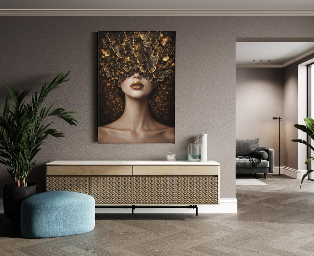 Vlinder Vrouw Canvas Schilderij - Afbeelding 4