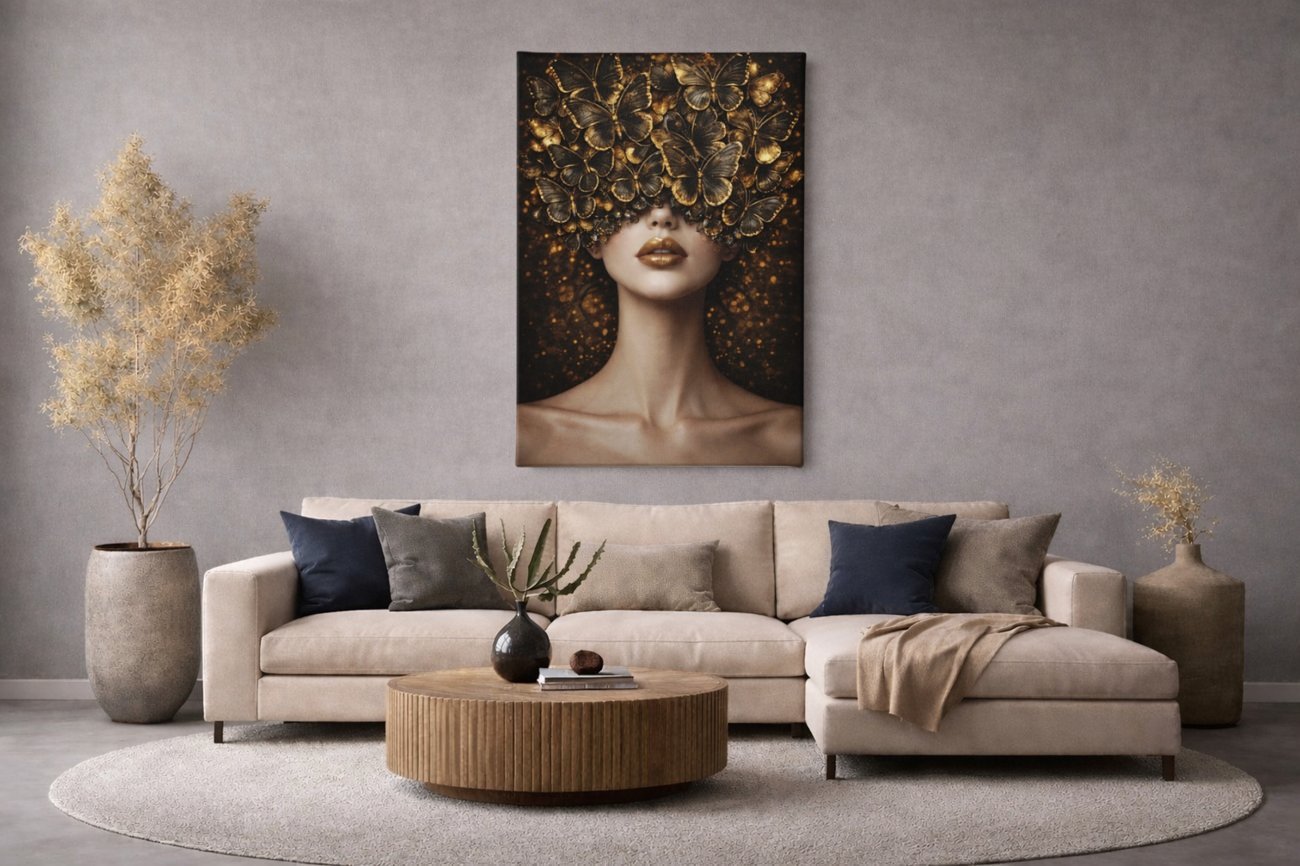 Vlinder Vrouw Canvas Schilderij - Afbeelding 5