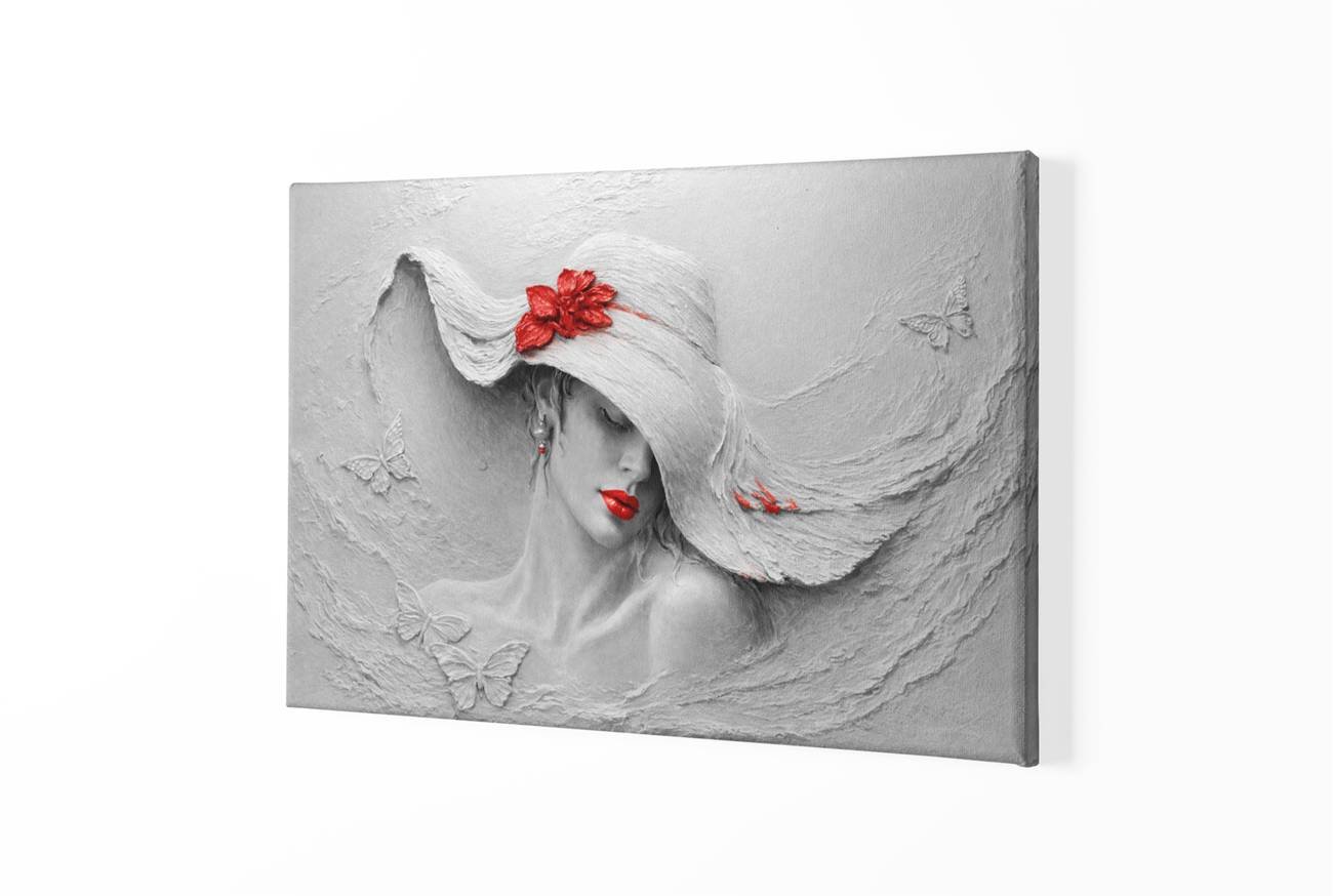 Kunst Vrouw met Hoed Canvas Schilderij - Afbeelding 2