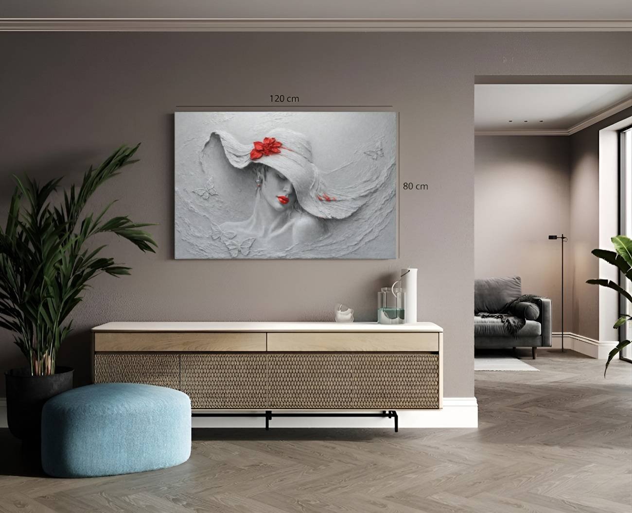 Kunst Vrouw met Hoed Canvas Schilderij - Afbeelding 5