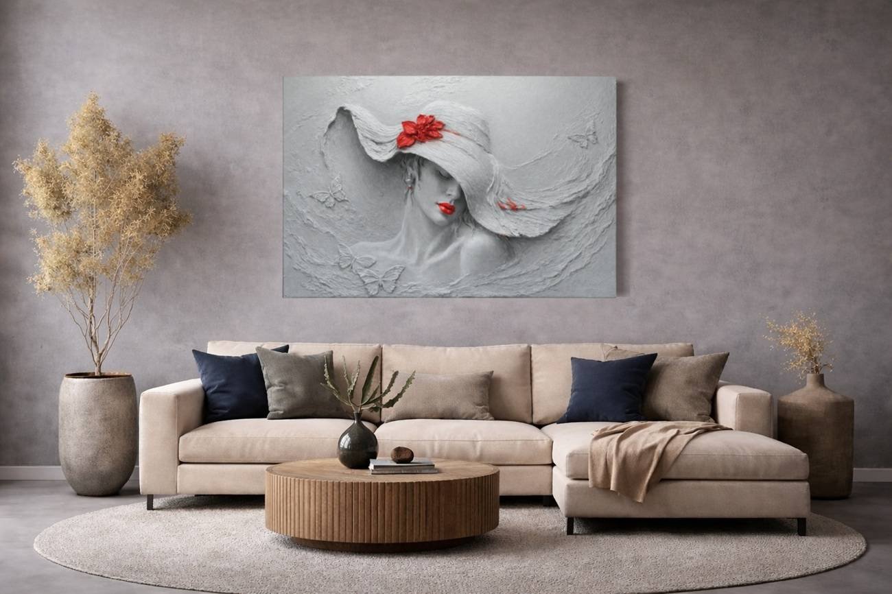 Kunst Vrouw met Hoed Canvas Schilderij - Afbeelding 4