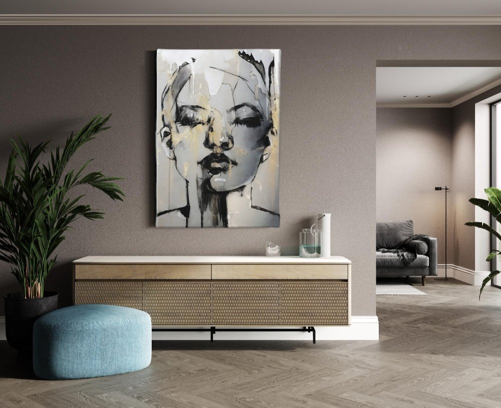 Vrouw Portret Abstract Canvas Schilderij - Afbeelding 4