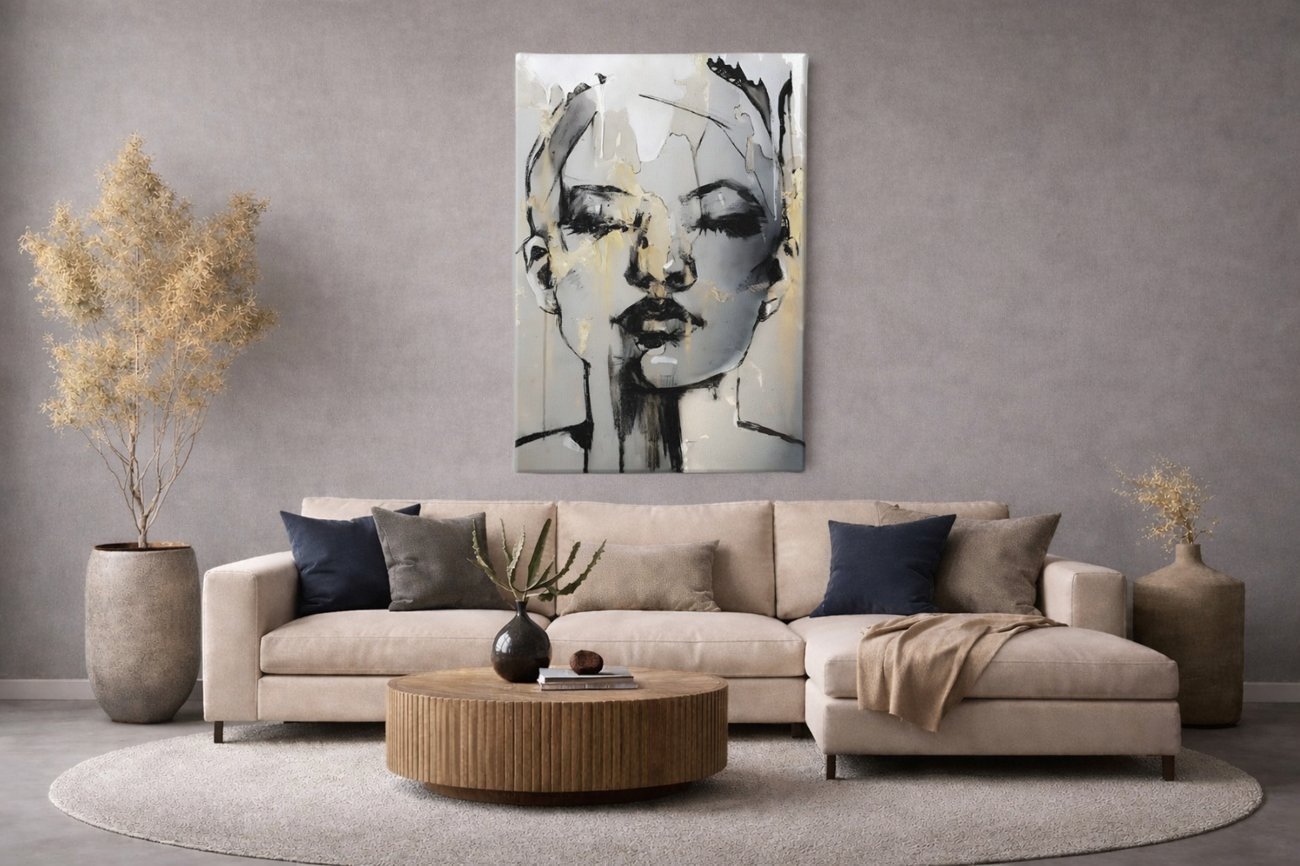 Vrouw Portret Abstract Canvas Schilderij - Afbeelding 5