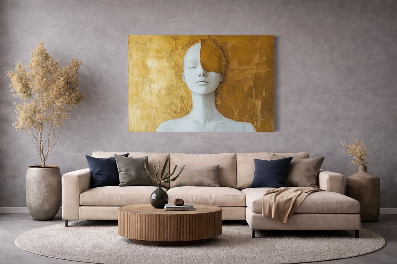 Minimalistische Vrouw Portret Canvas Schilderij - Afbeelding 4