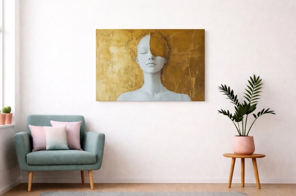 Minimalistische Vrouw Portret Canvas Schilderij