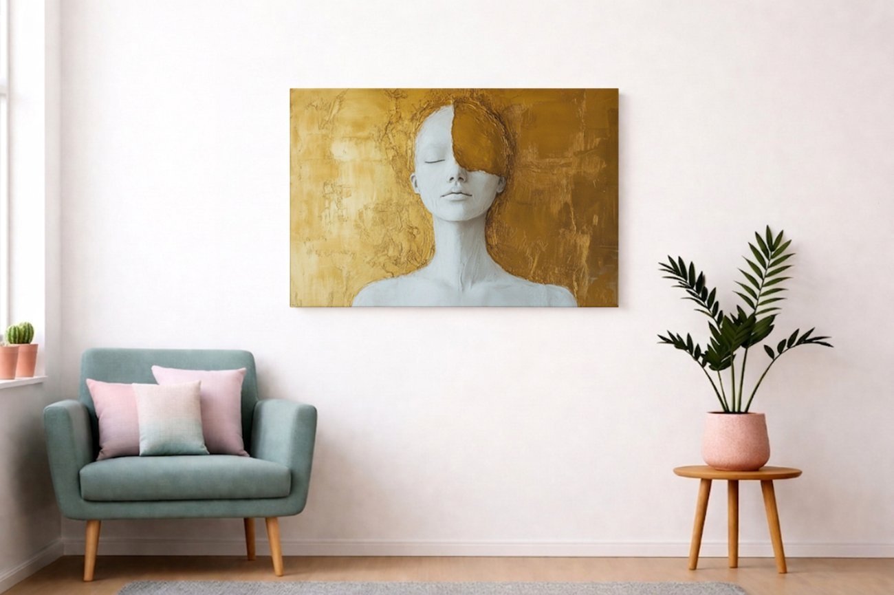 Minimalistische Vrouw Portret Canvas Schilderij