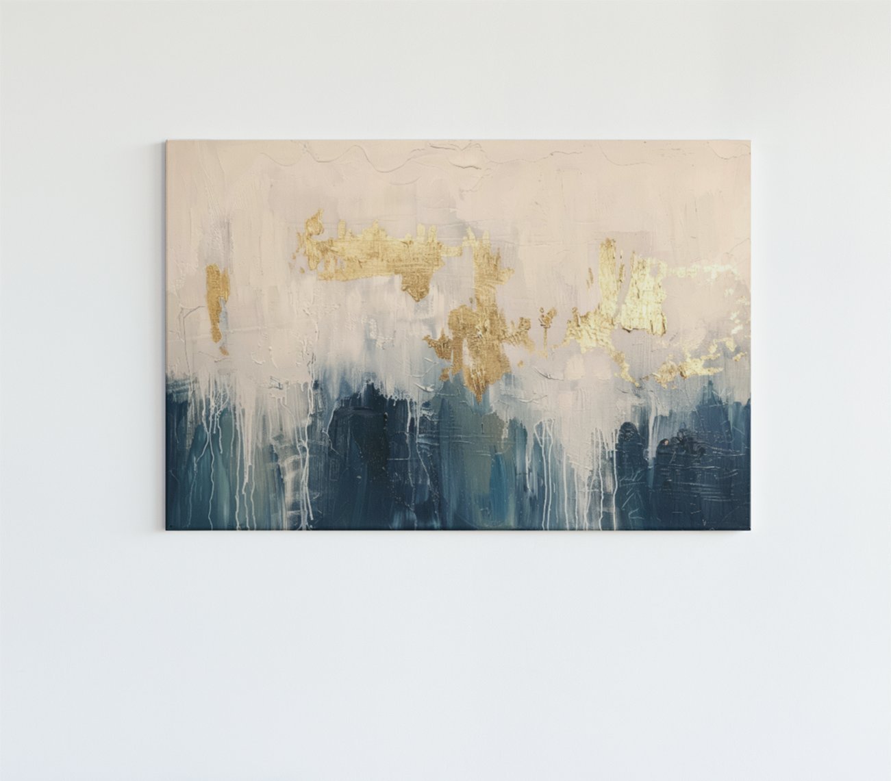 Abstract Goud Blauw Canvas Schilderij