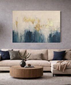 Abstract Goud Blauw Canvas Schilderij - Afbeelding 5