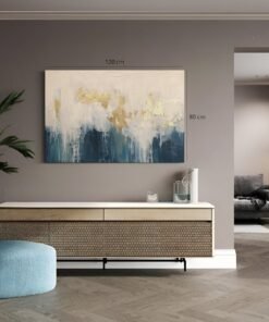 Abstract Goud Blauw Canvas Schilderij - Afbeelding 4