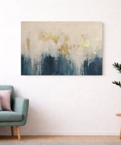 Abstract Goud Blauw Canvas Schilderij