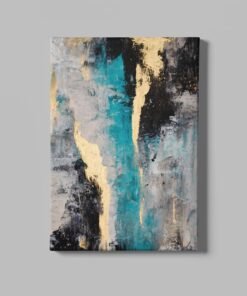 Abstract Turkoois Goud & Zwart Canvas Schilderij