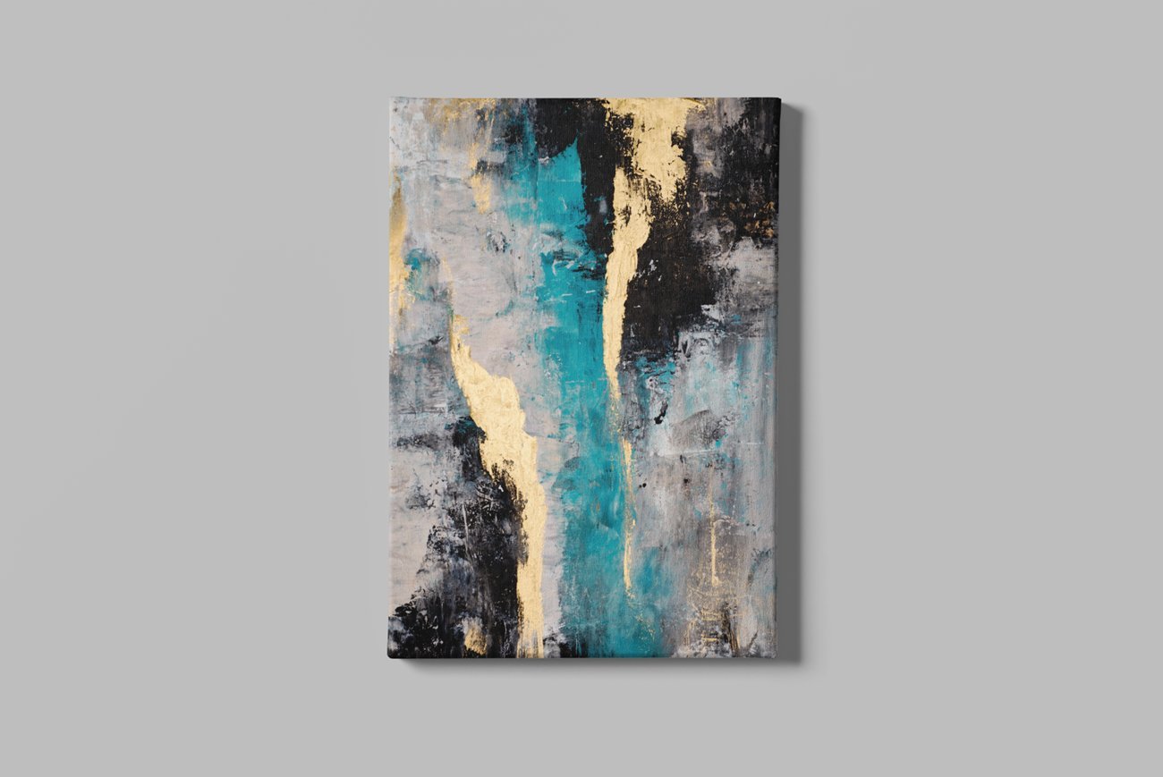 Abstract Turkoois Goud & Zwart Canvas Schilderij