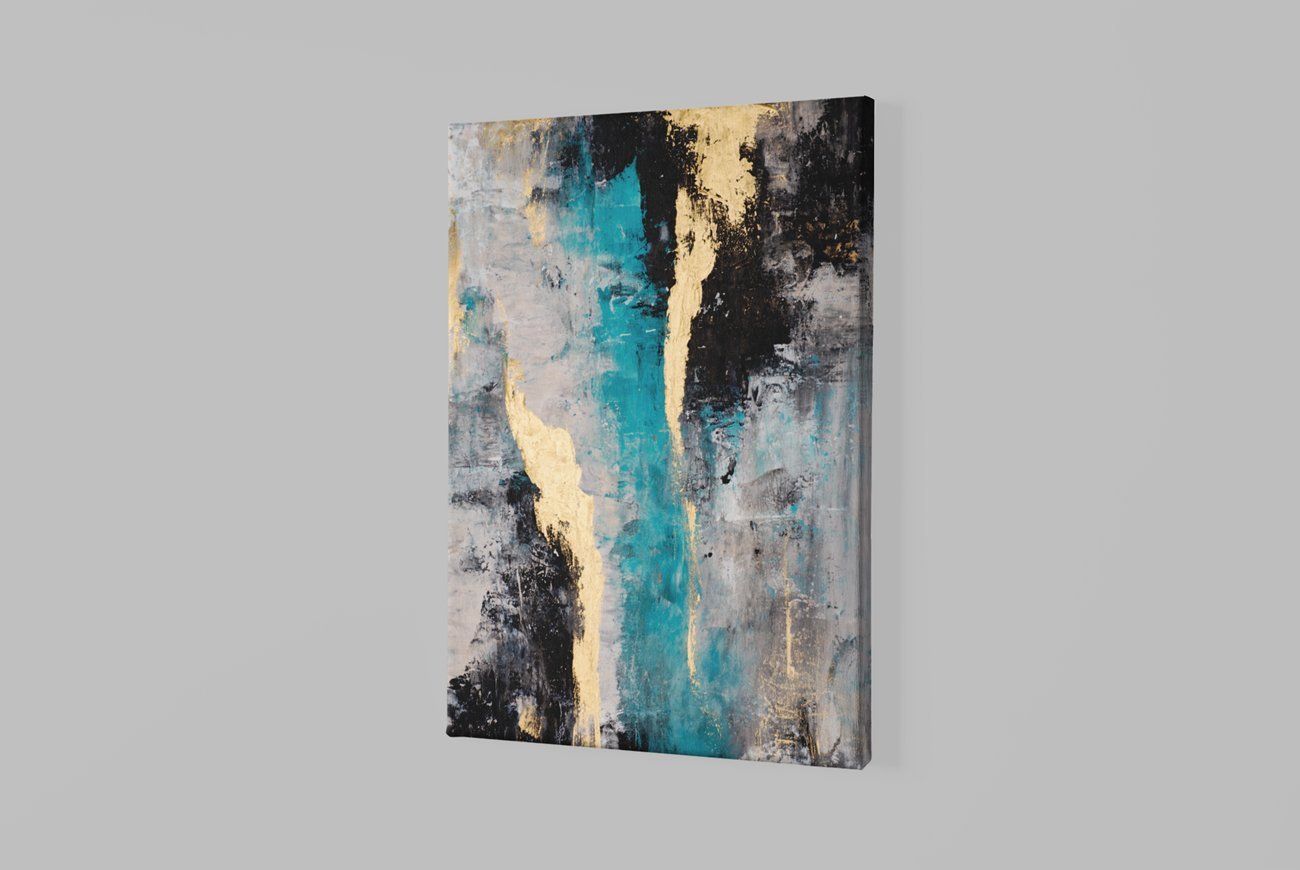 Abstract Turkoois Goud & Zwart Canvas Schilderij - Afbeelding 2