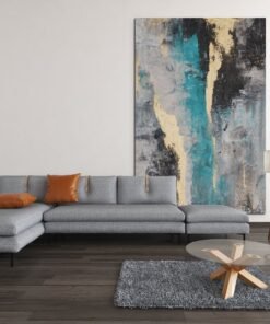Abstract Turkoois Goud & Zwart Canvas Schilderij - Afbeelding 6