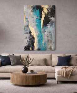 Abstract Turkoois Goud & Zwart Canvas Schilderij - Afbeelding 5