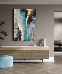 Abstract Turkoois Goud & Zwart Canvas Schilderij - Afbeelding 4
