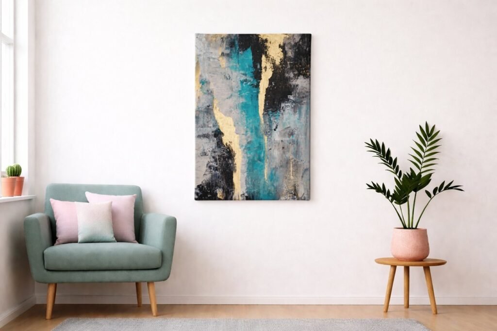 Abstract Turkoois Goud & Zwart Canvas Schilderij