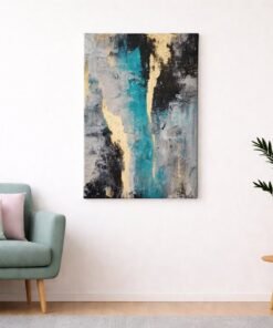 Abstract Turkoois Goud & Zwart Canvas Schilderij