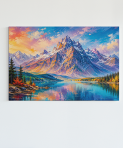 Berg Landschap met Meer Canvas Schilderij
