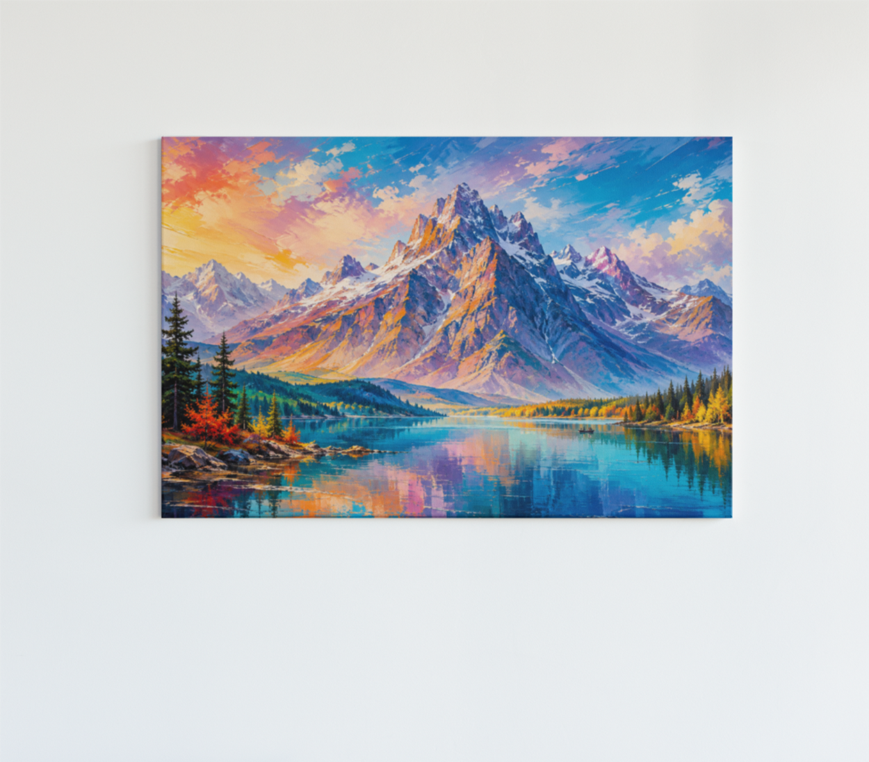 Berg Landschap met Meer Canvas Schilderij