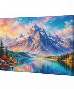 Alternative view of Berg Landschap met Meer Canvas Schilderij