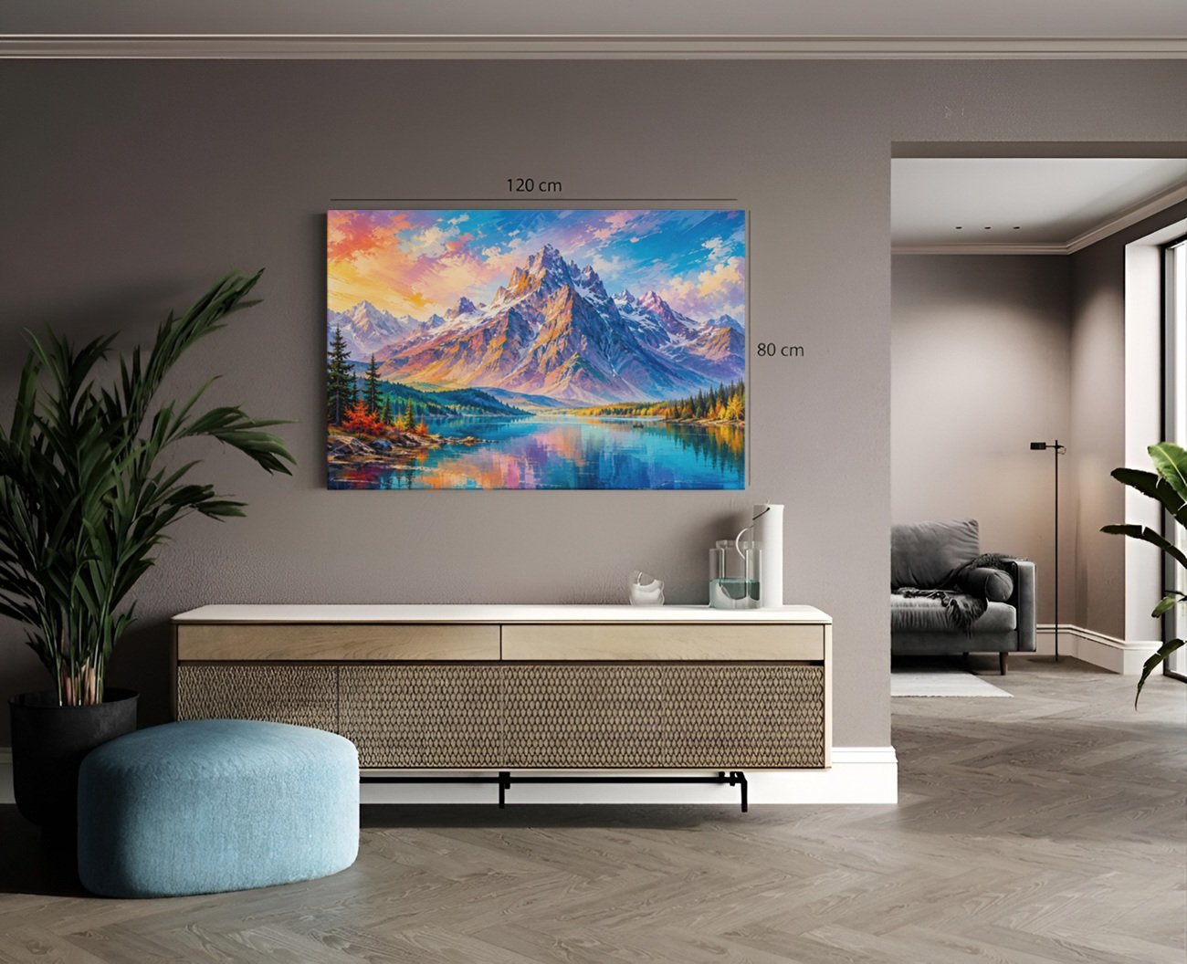 Berg Landschap met Meer Canvas Schilderij