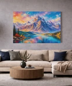 Berg Landschap met Meer Canvas Schilderij - Afbeelding 4