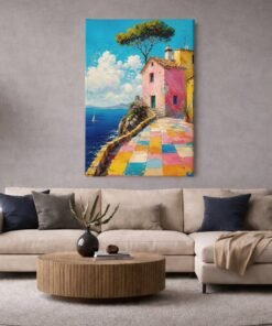 Kleurrijke Kustdorp Canvas Schilderij - Afbeelding 4