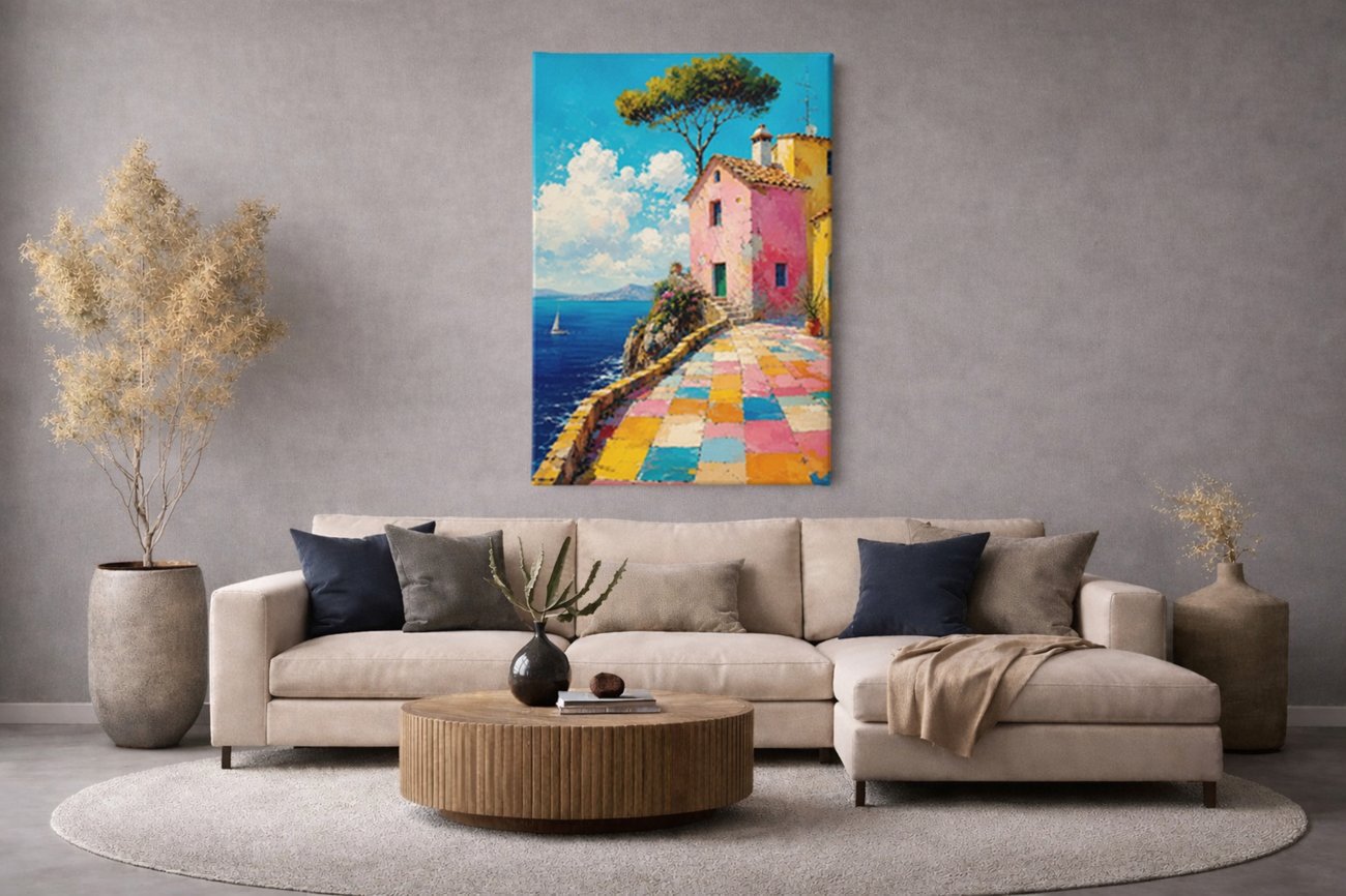 Kleurrijke Kustdorp Canvas Schilderij - Afbeelding 4