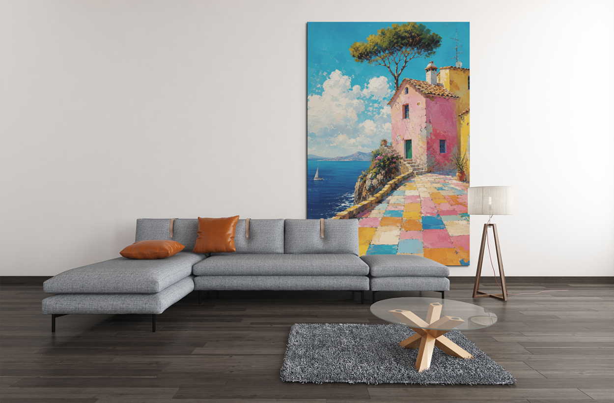 Kleurrijke Kustdorp Canvas Schilderij - Afbeelding 6