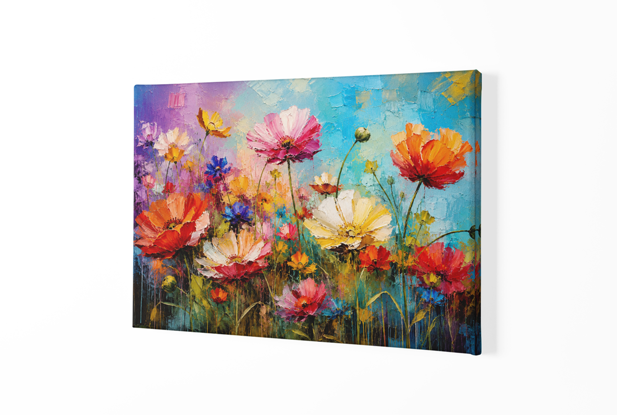 Kleurrijke Bloemenweide Canvas Schilderij - Afbeelding 2