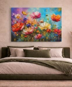 Kleurrijke Bloemenweide Canvas Schilderij - Afbeelding 5
