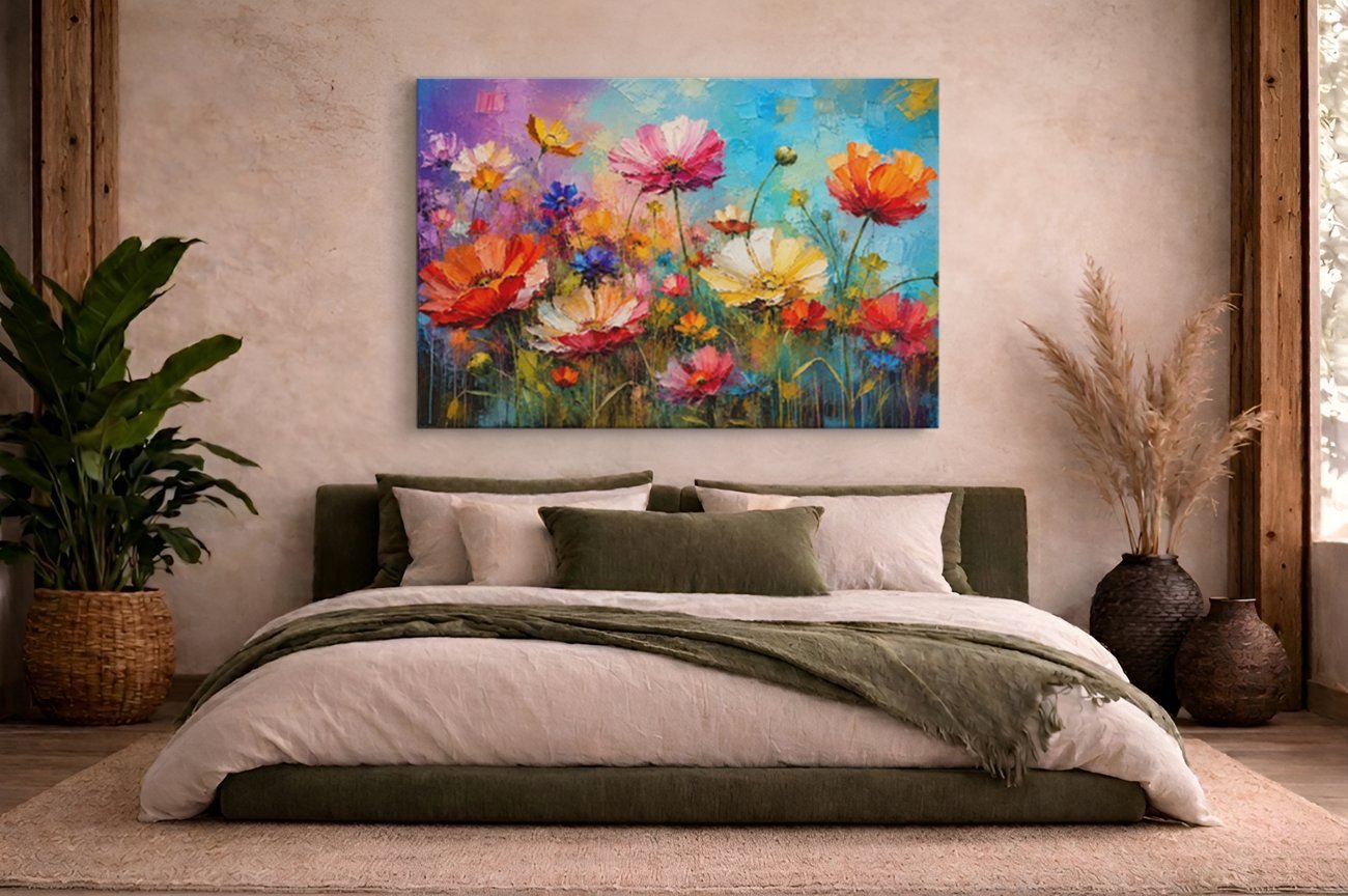 Kleurrijke Bloemenweide Canvas Schilderij - Afbeelding 5
