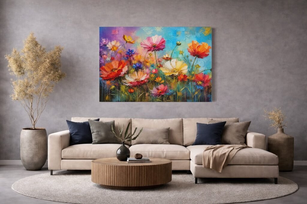Kleurrijke Bloemenweide Canvas Schilderij