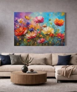 Kleurrijke Bloemenweide Canvas Schilderij