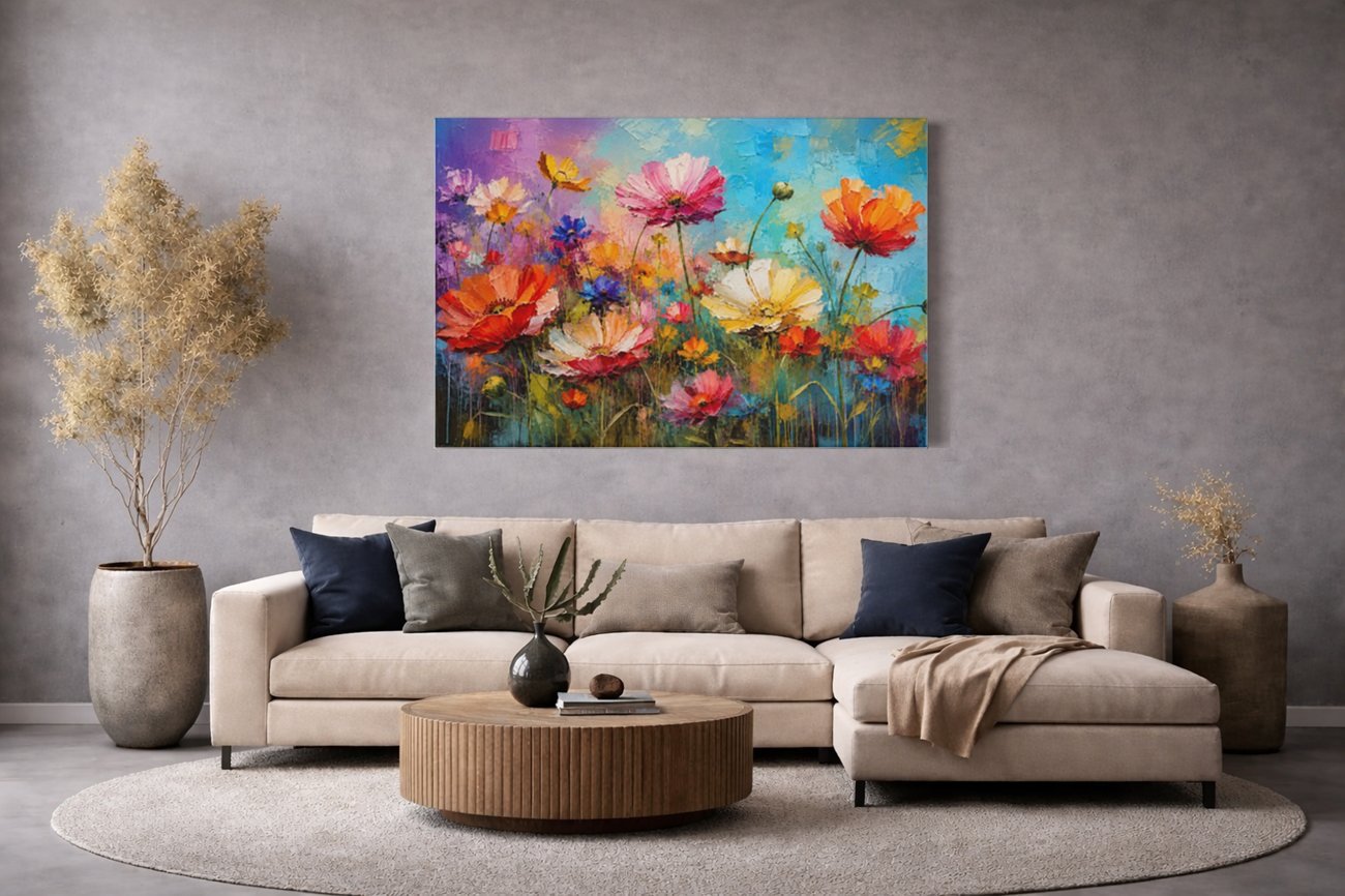 Kleurrijke Bloemenweide Canvas Schilderij