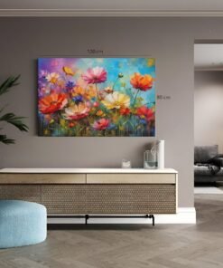 Kleurrijke Bloemenweide Canvas Schilderij - Afbeelding 3