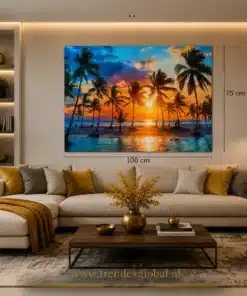 OSEFE 1072 OSEFE 1072 canvas schilderij tropisch strand zonsondergang palmbomen 100x75 cm c