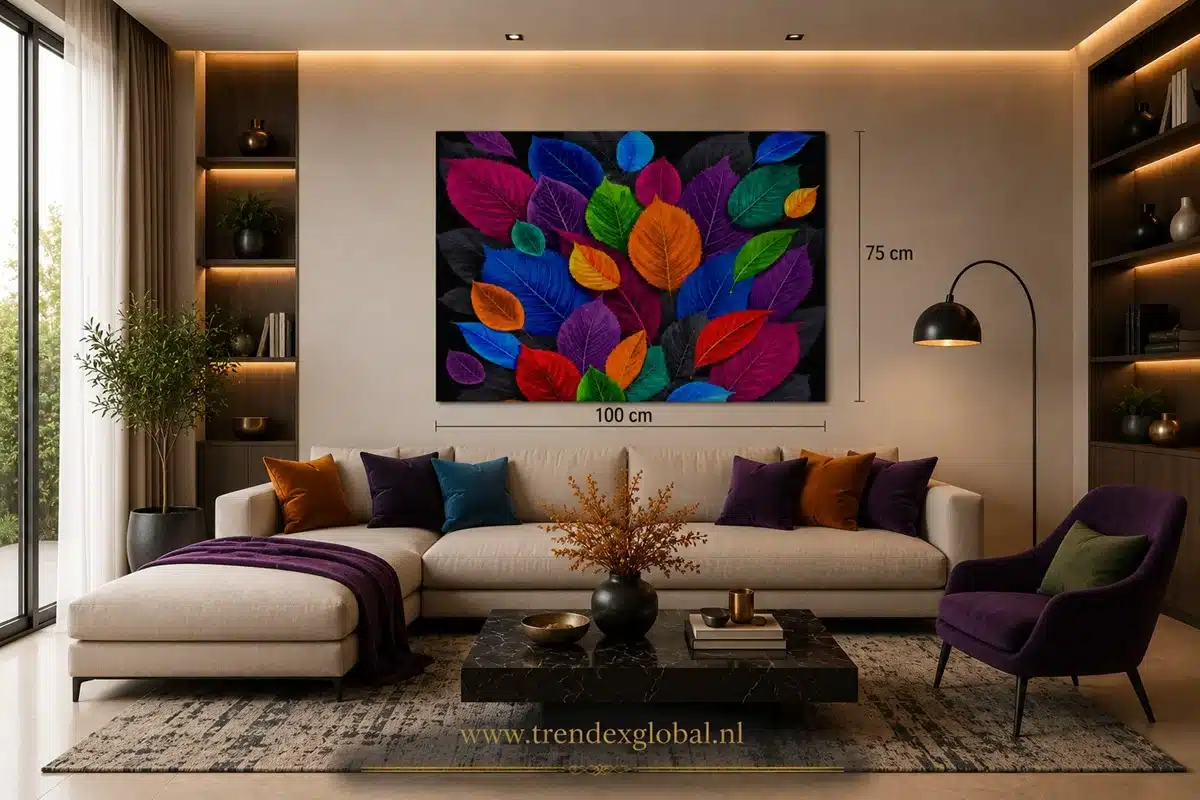 Kleurrijke Bladeren Canvas Schilderij 100x75 cm - Afbeelding 5