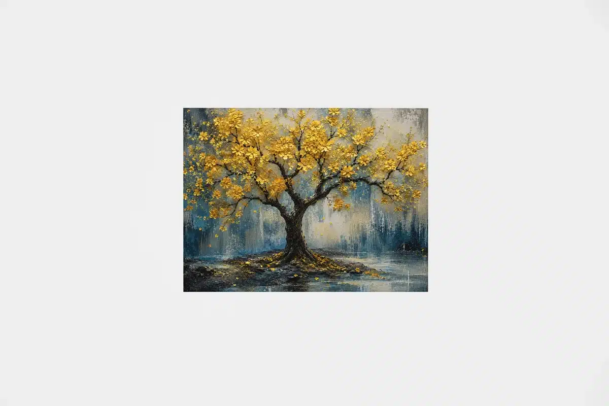 Gouden Bloesemboom Canvas Schilderij 100x75 cm