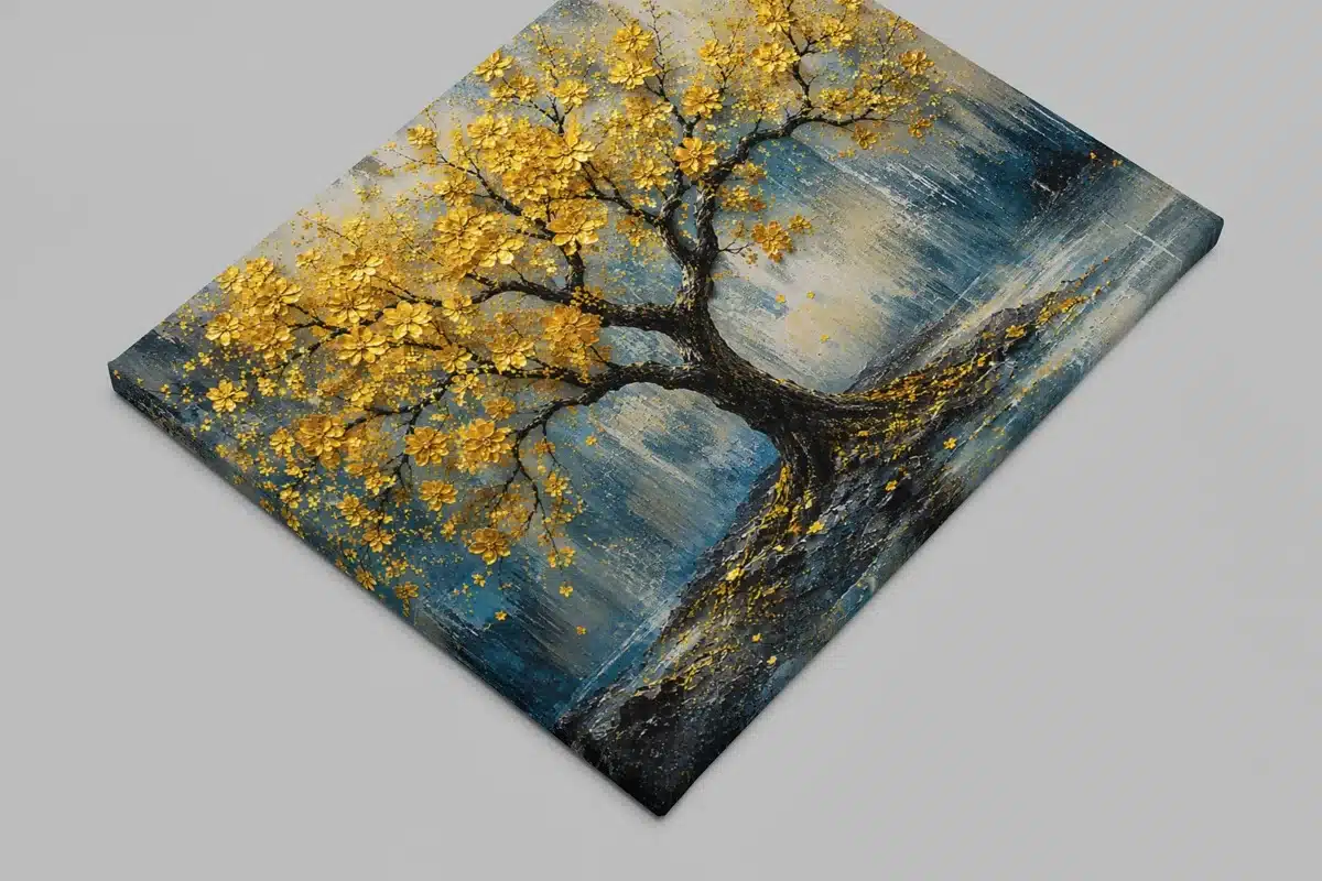 Gouden Bloesemboom Canvas Schilderij 100x75 cm - Afbeelding 2
